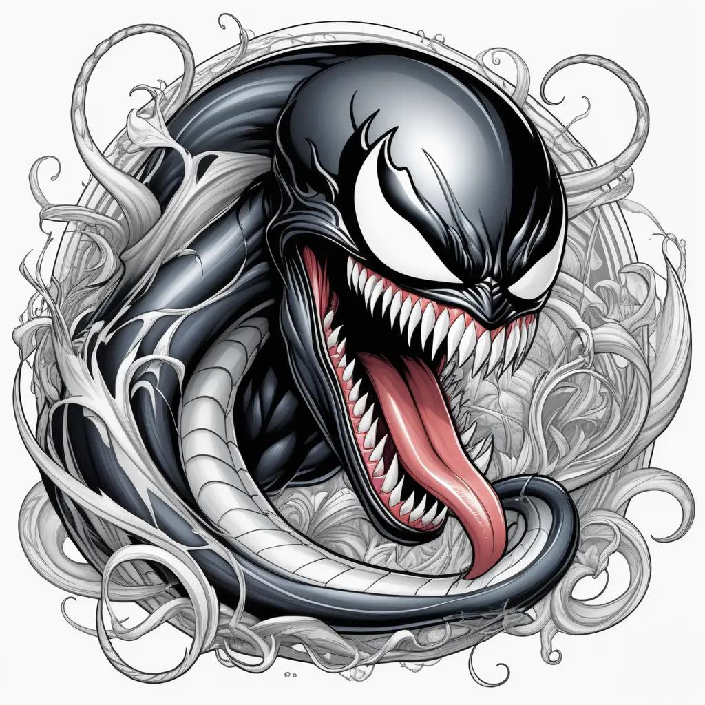 Venom coloring pages: a black and white illustration of a venom head