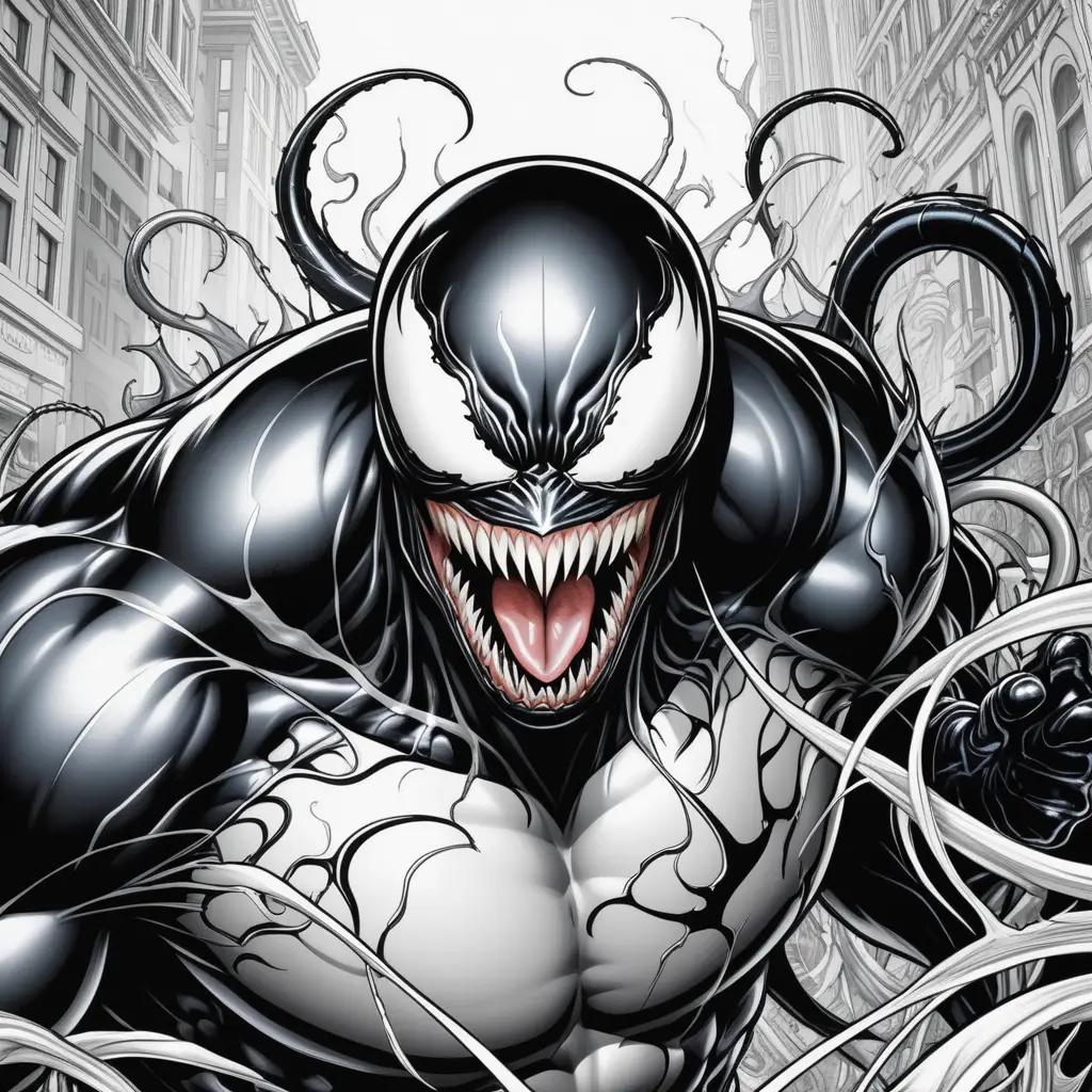 Venom coloring pages with a city background