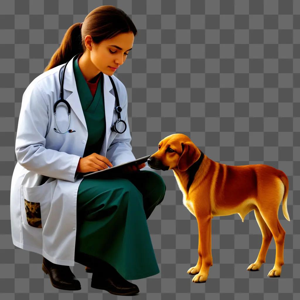 Veterinarian and dog work together