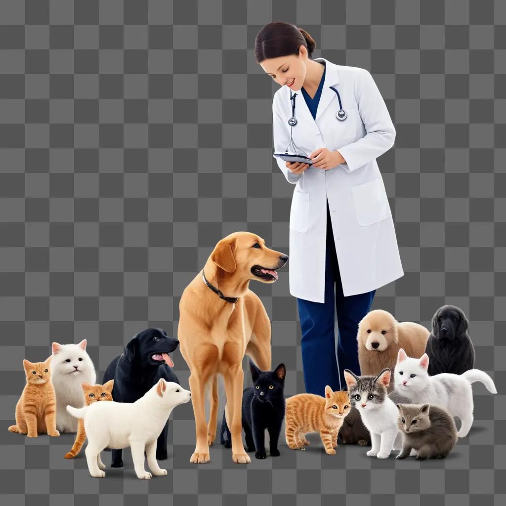 Veterinarian with dogs and cats