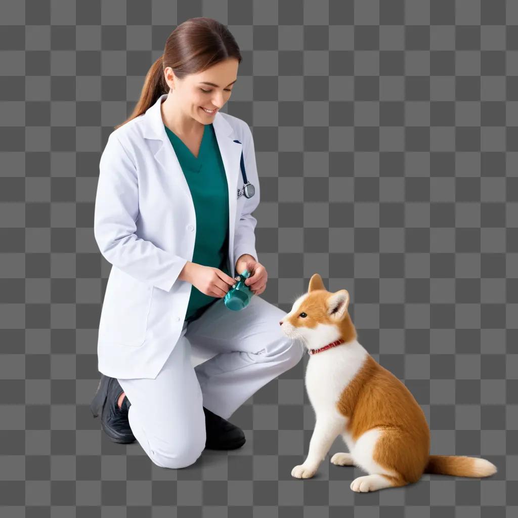 Veterinarian with kitten in white lab coat