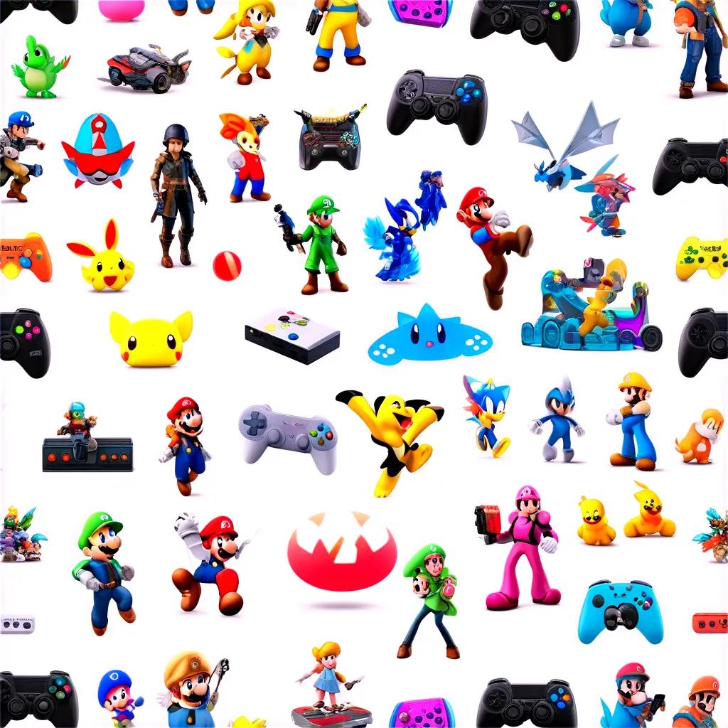 Video game characters in a variety of poses