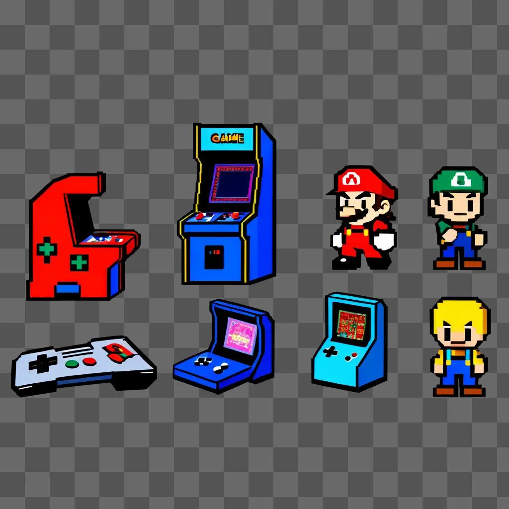 Video gaming clipart featuring various characters and objects