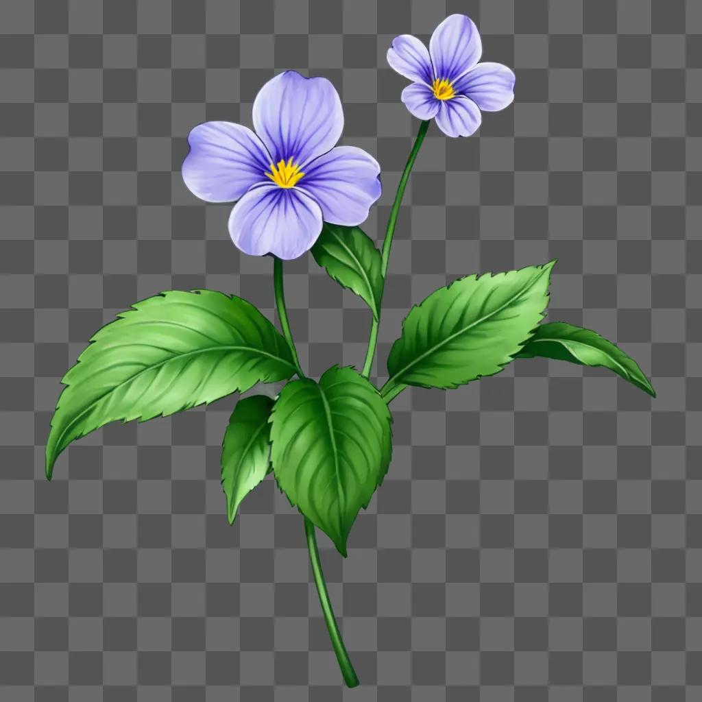 Violet flower drawing on a green background