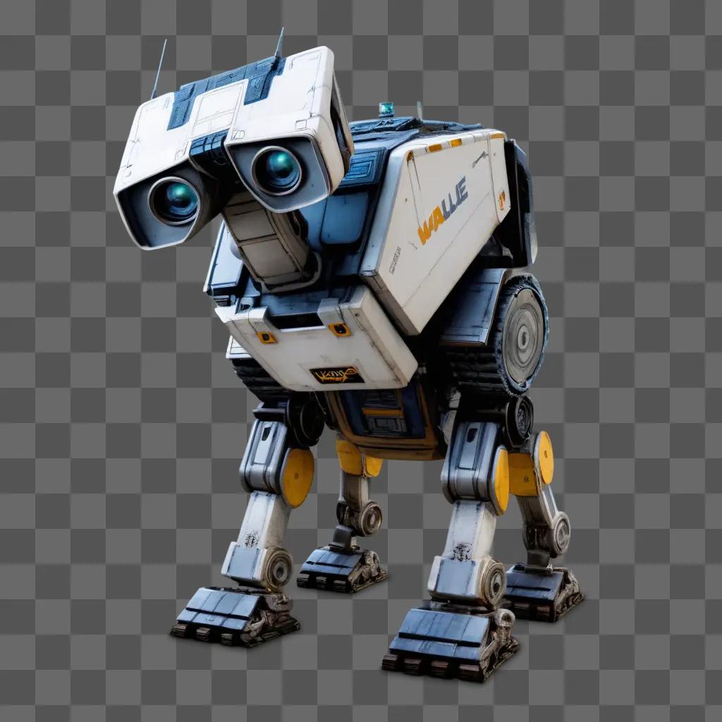 Walle robot with blue eyes and yellow legs