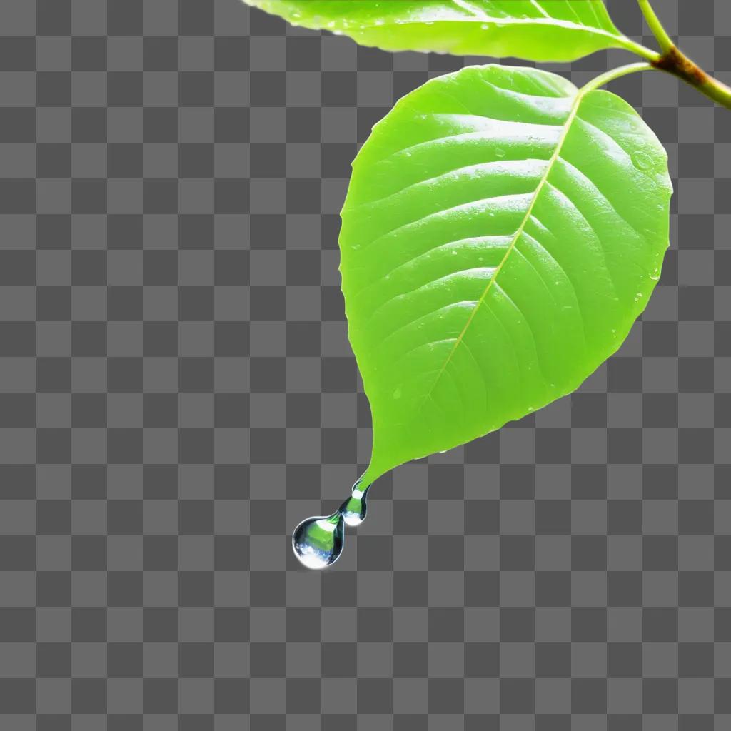 Water drip on a leaf in a green background