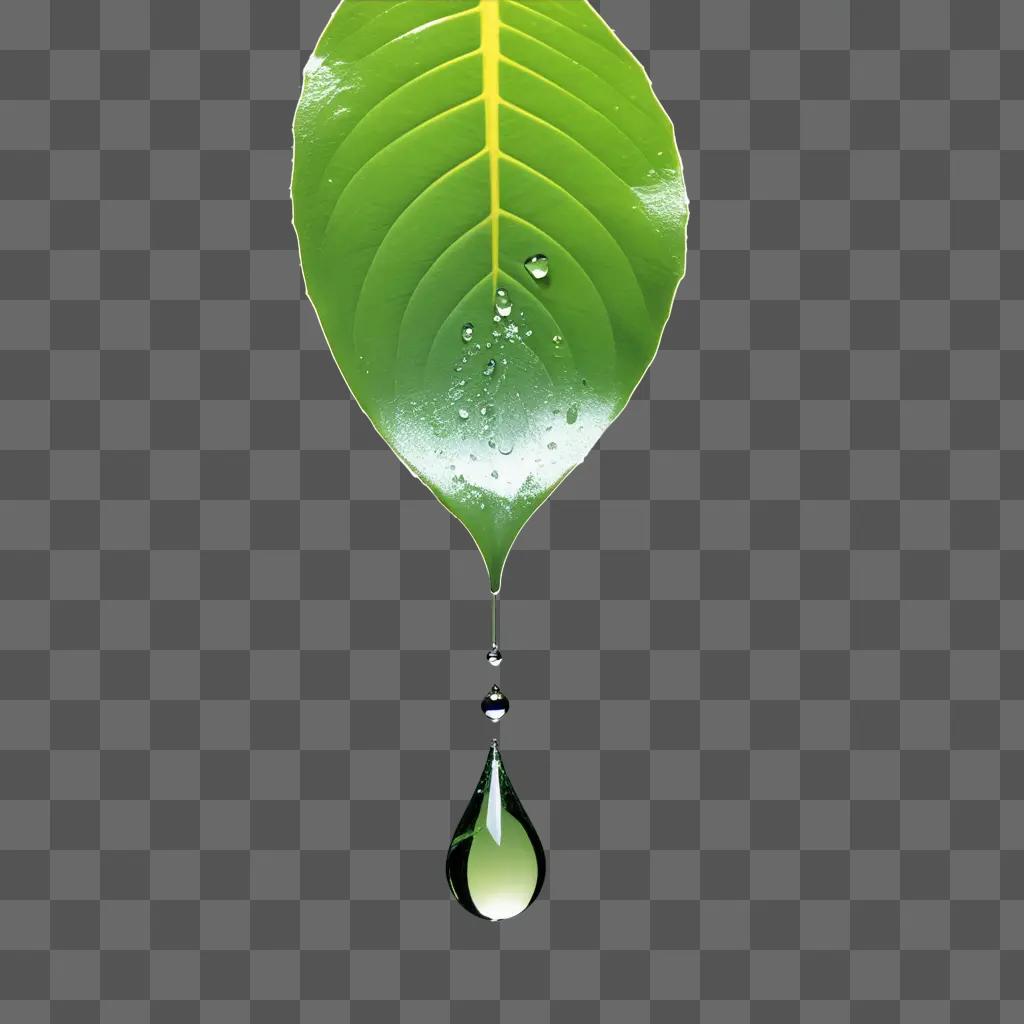 Water drip on leaf with green background