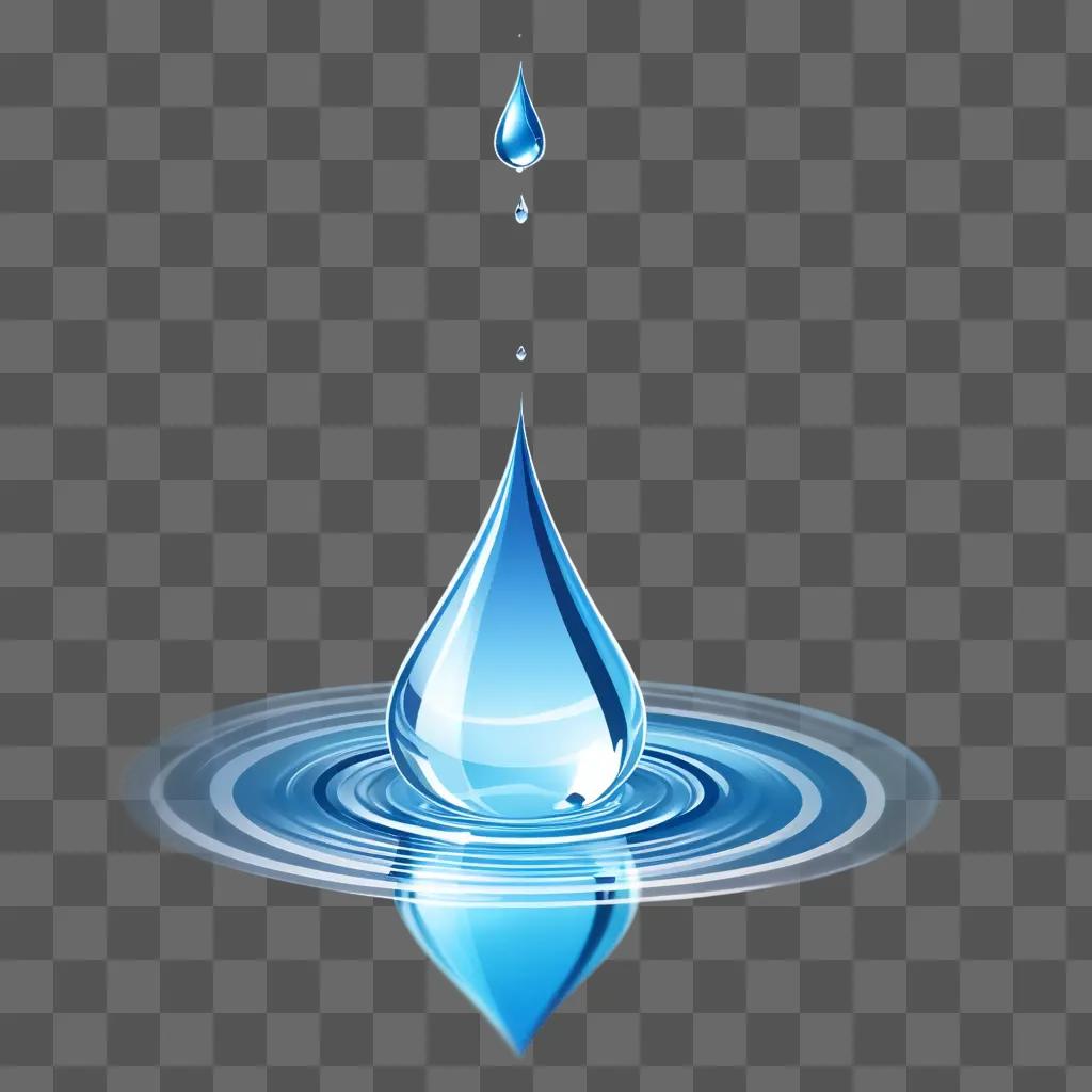 Water drop with ripples in a blue background