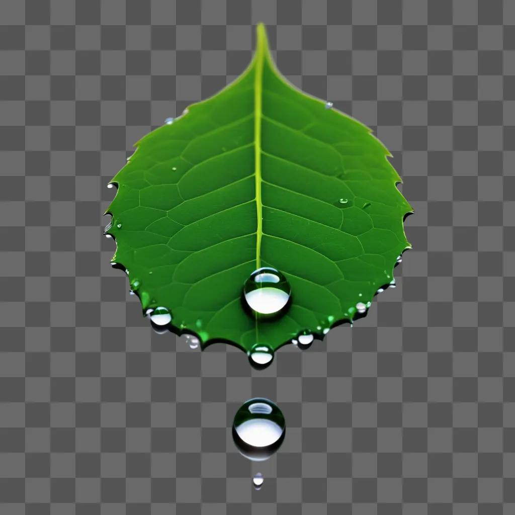 Water drops on a leaf with a reflection