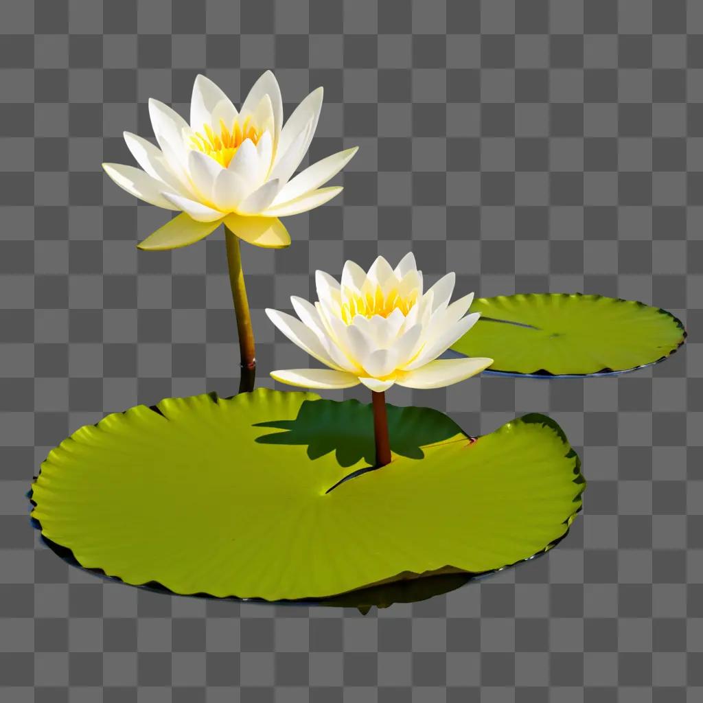 Water lily floats in green pond on bright day