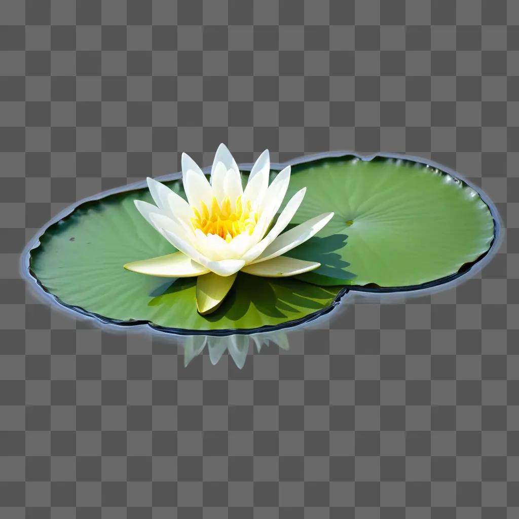 Water lily floats in pond with green leaves