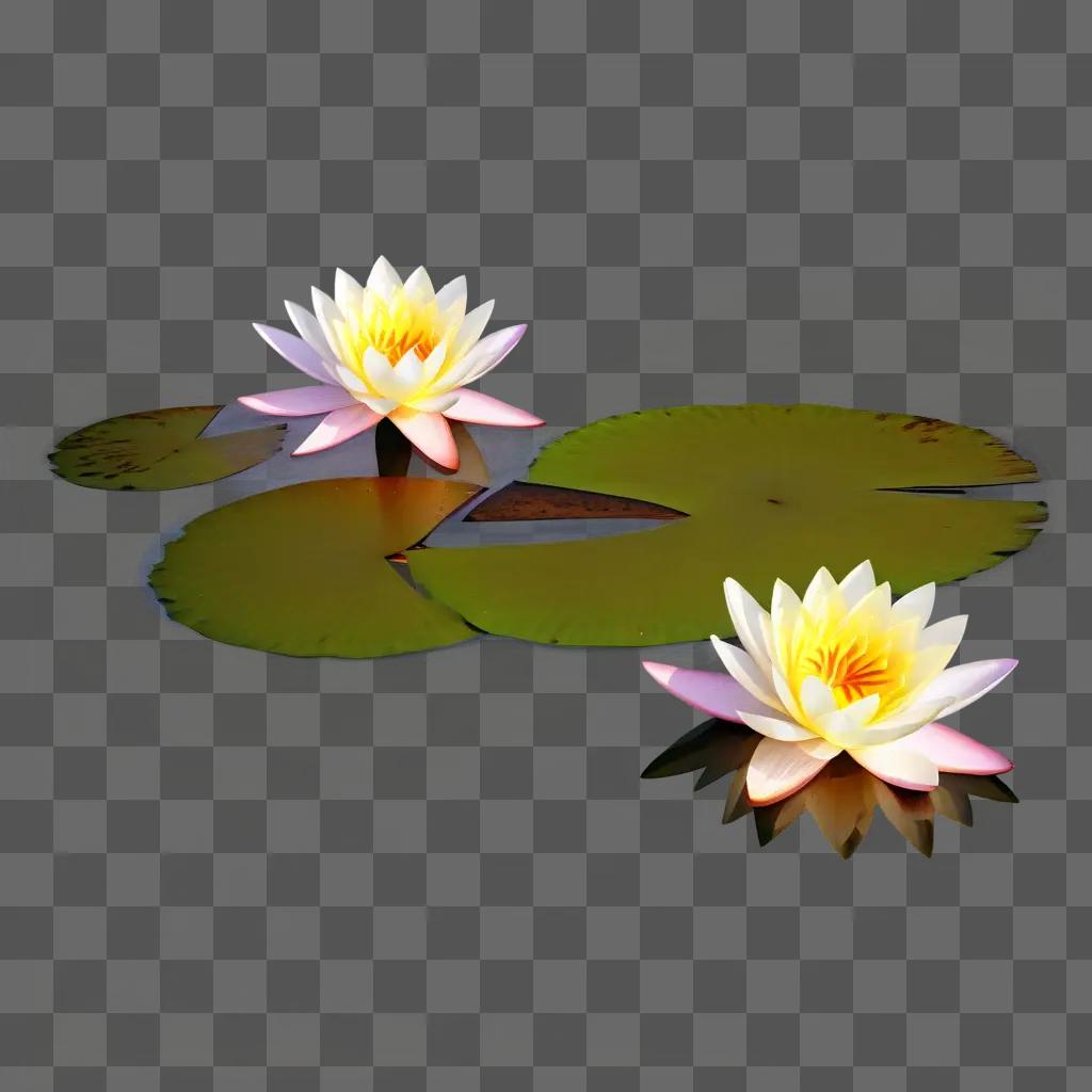 Water lily flowers on a green pond