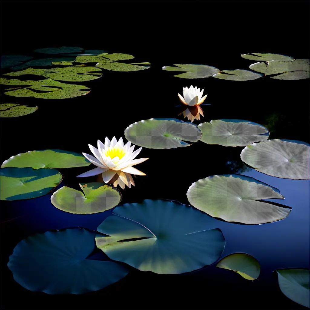 Water lily pond scene with sunlight