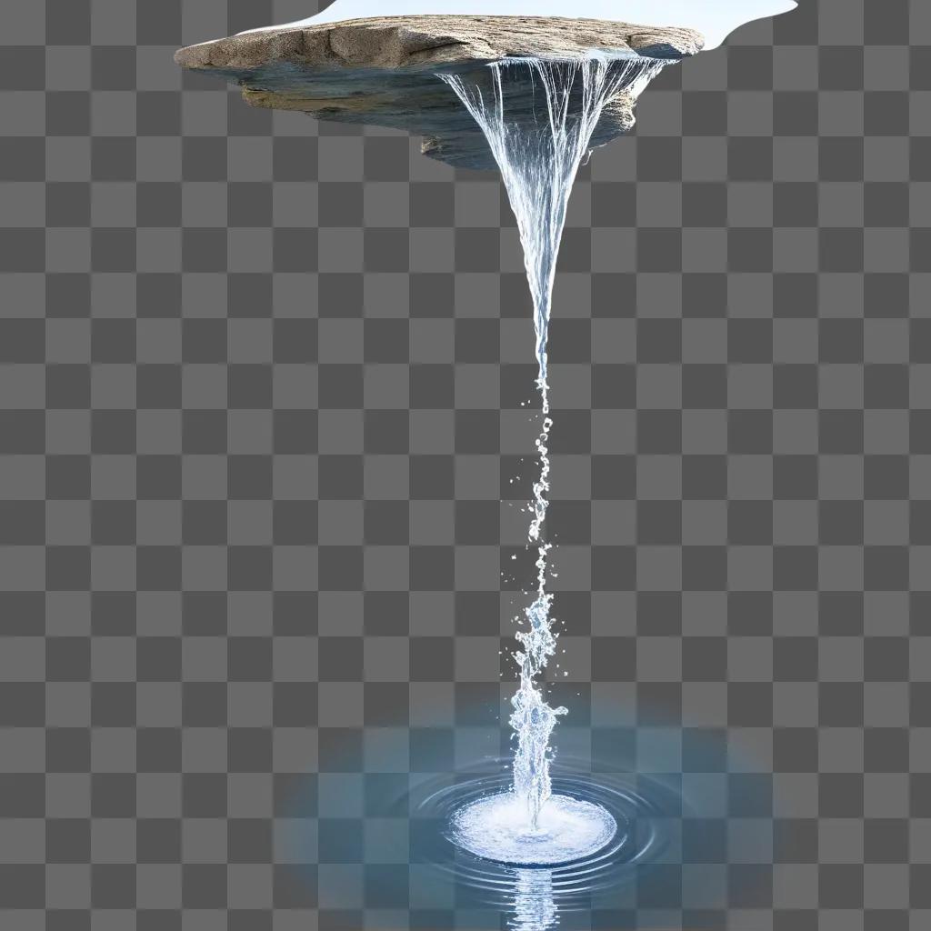 Water pouring from a rock over a blue surface