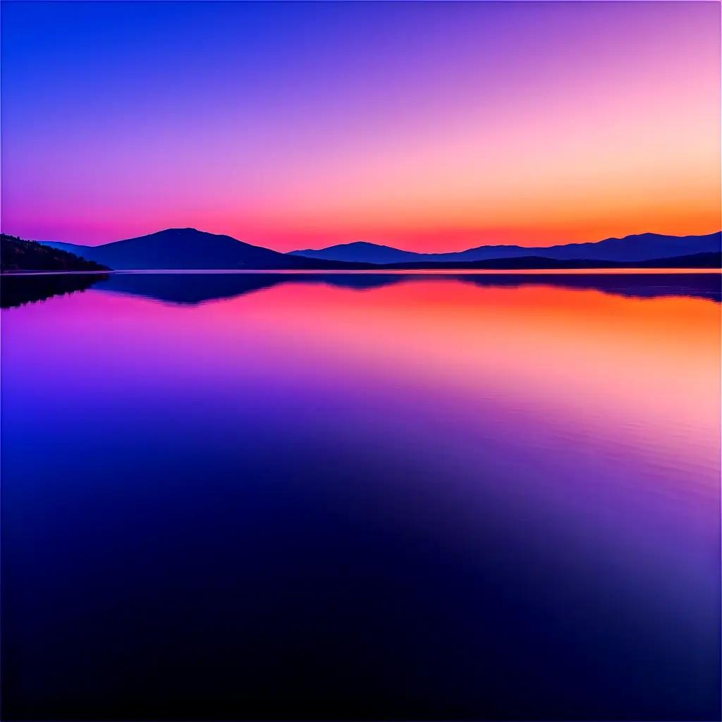 Water reflection in the evening with mountains in the background