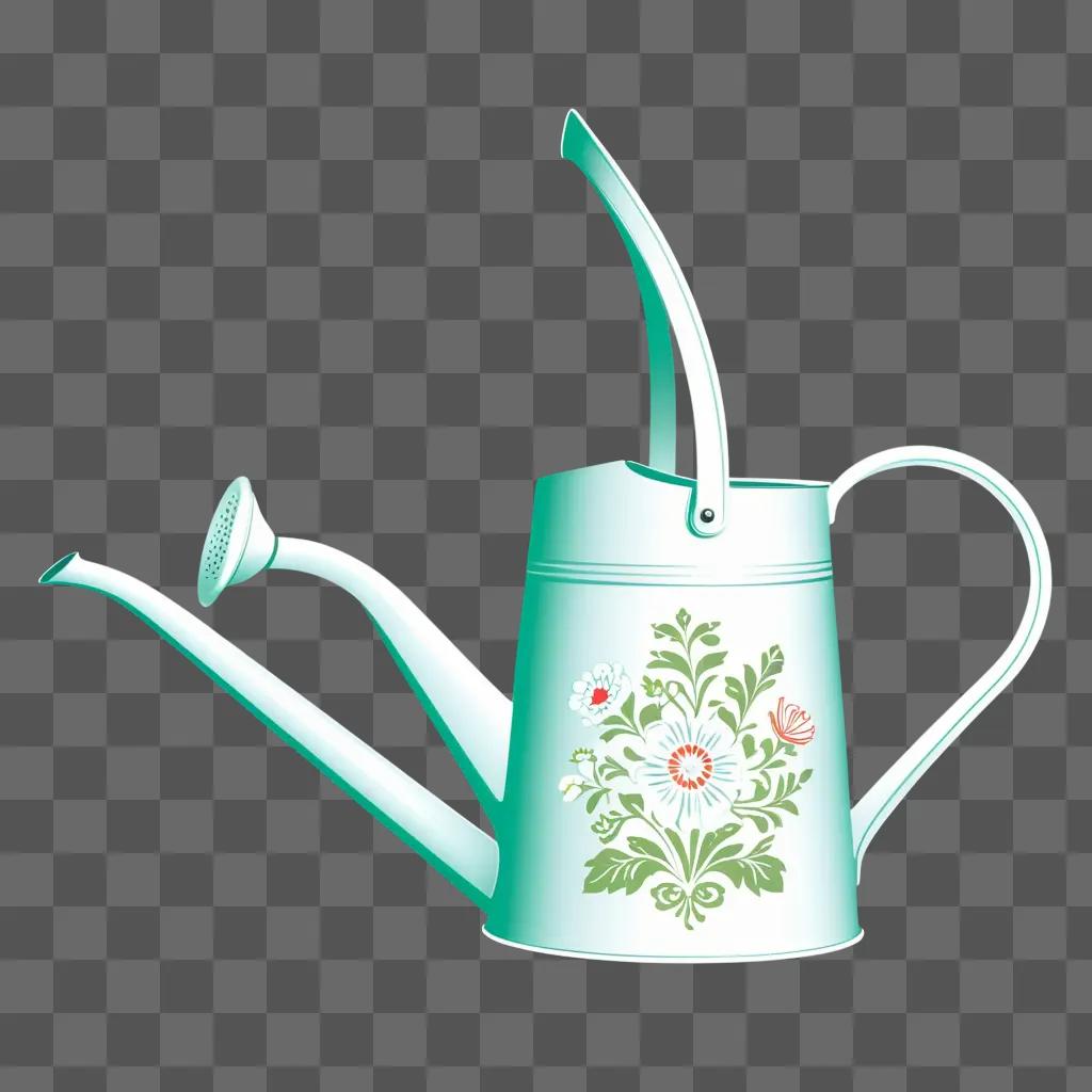 Watering can with floral clipart design