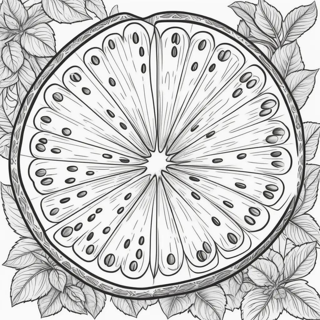 Watermelon coloring page with leaves and dots