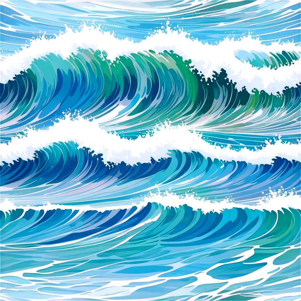 Wavy ocean pattern with blue waves and white foam