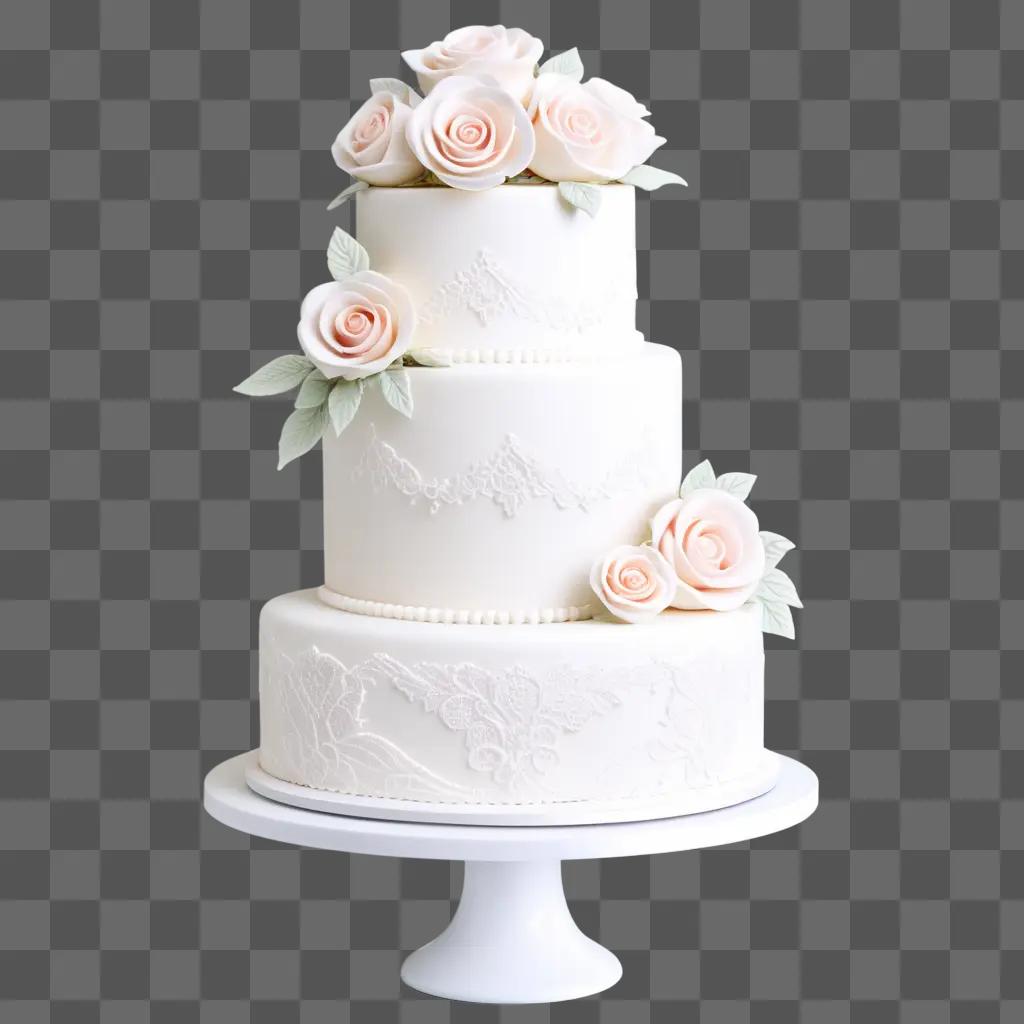 Wedding cake with roses on top and white icing