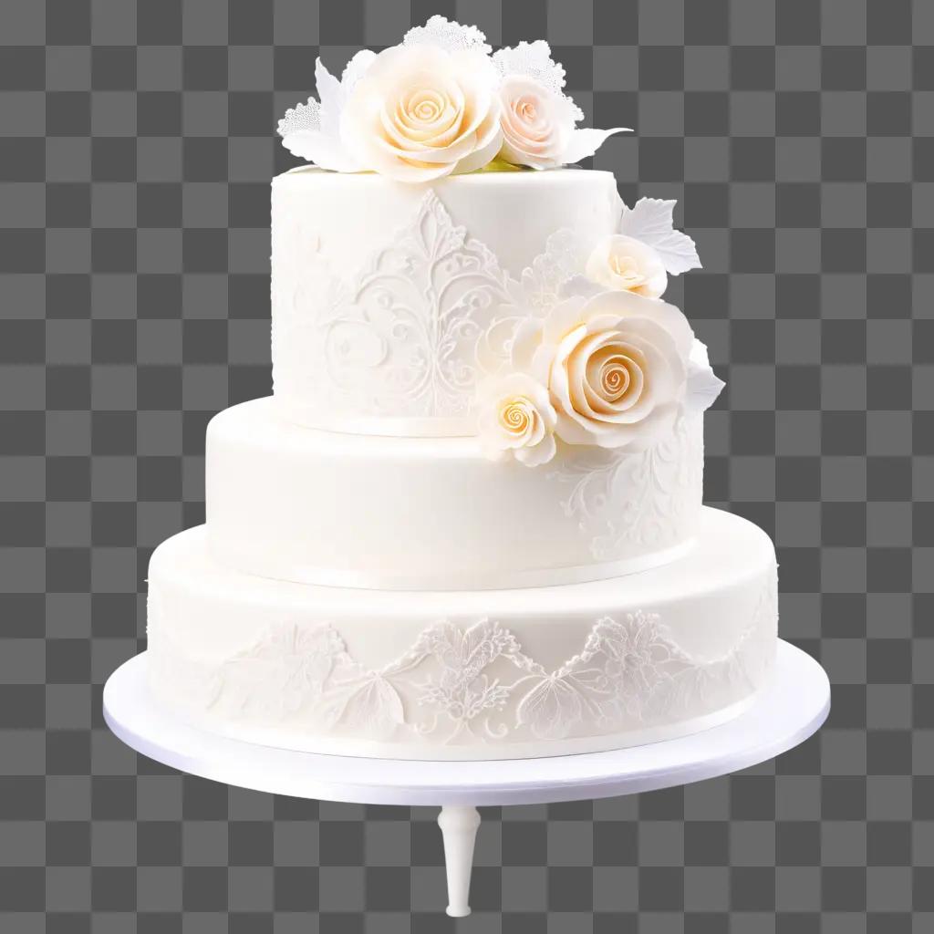 Wedding cake with three tiers and white flowers