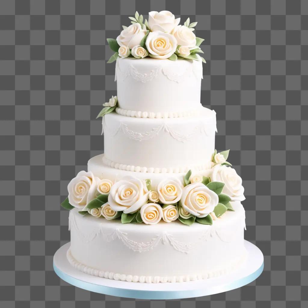 Wedding cake with white flowers on top