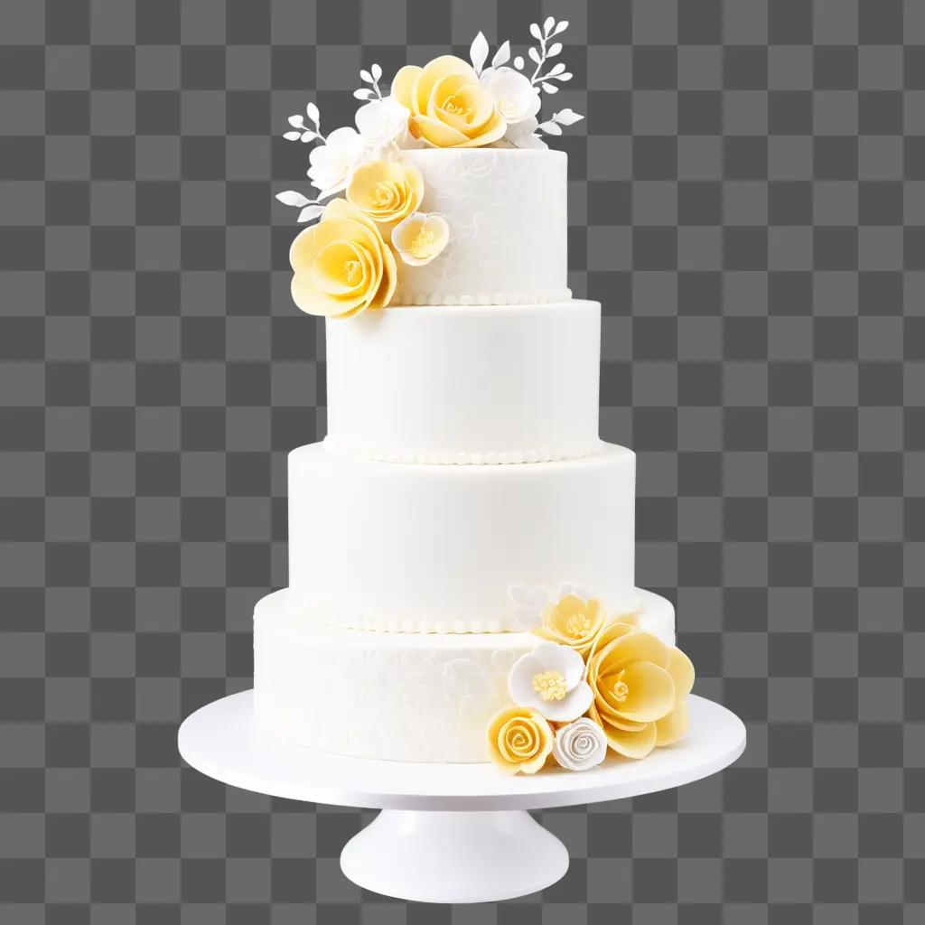 Wedding cake with yellow flowers on top