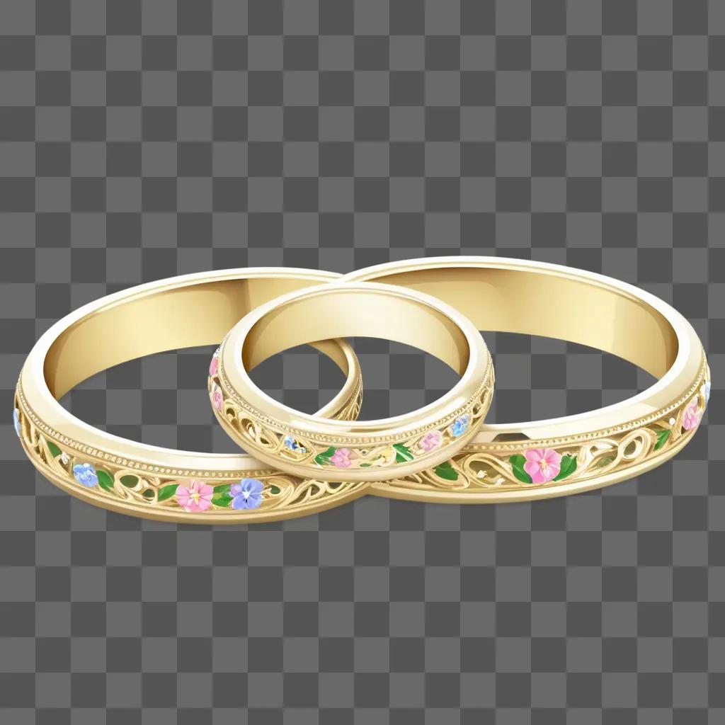 Wedding rings clipart show gold rings with floral designs