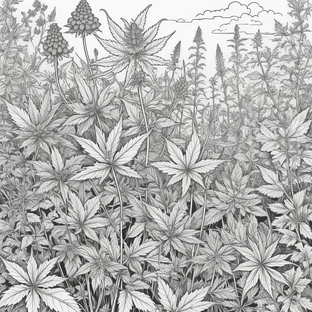 Weed coloring pages: black and white drawing of plants