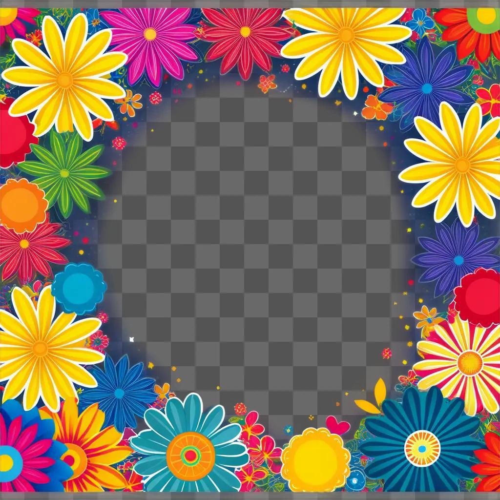 色とりどりの花が円を描くウェルカムクリップアート