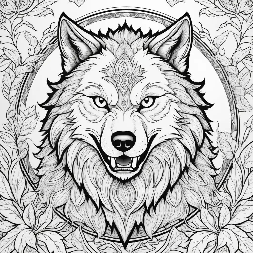 人狼ぬりえ:花と輪のオオカミ