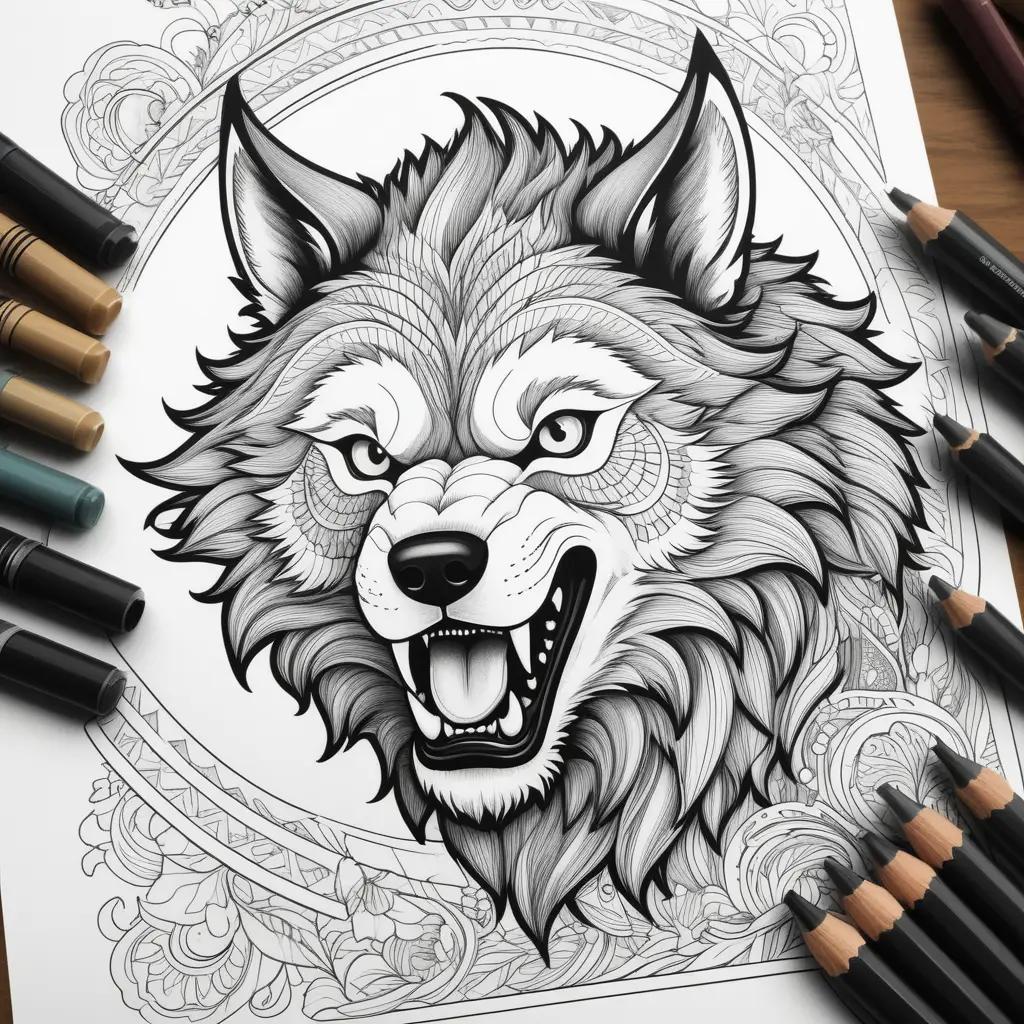 Werewolf coloring pages feature a wolf with a long snout