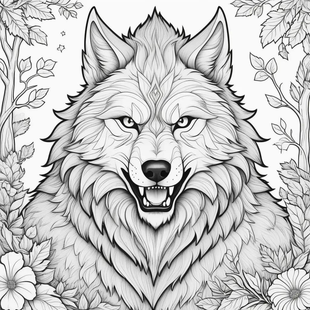 Werewolf coloring pages with flowers and stars