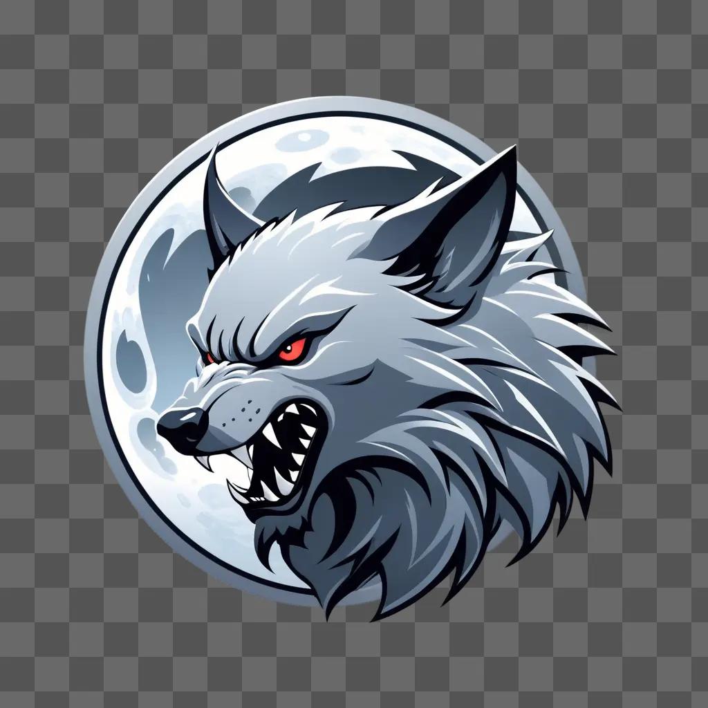 Werewolf logo with red eyes and a full moon