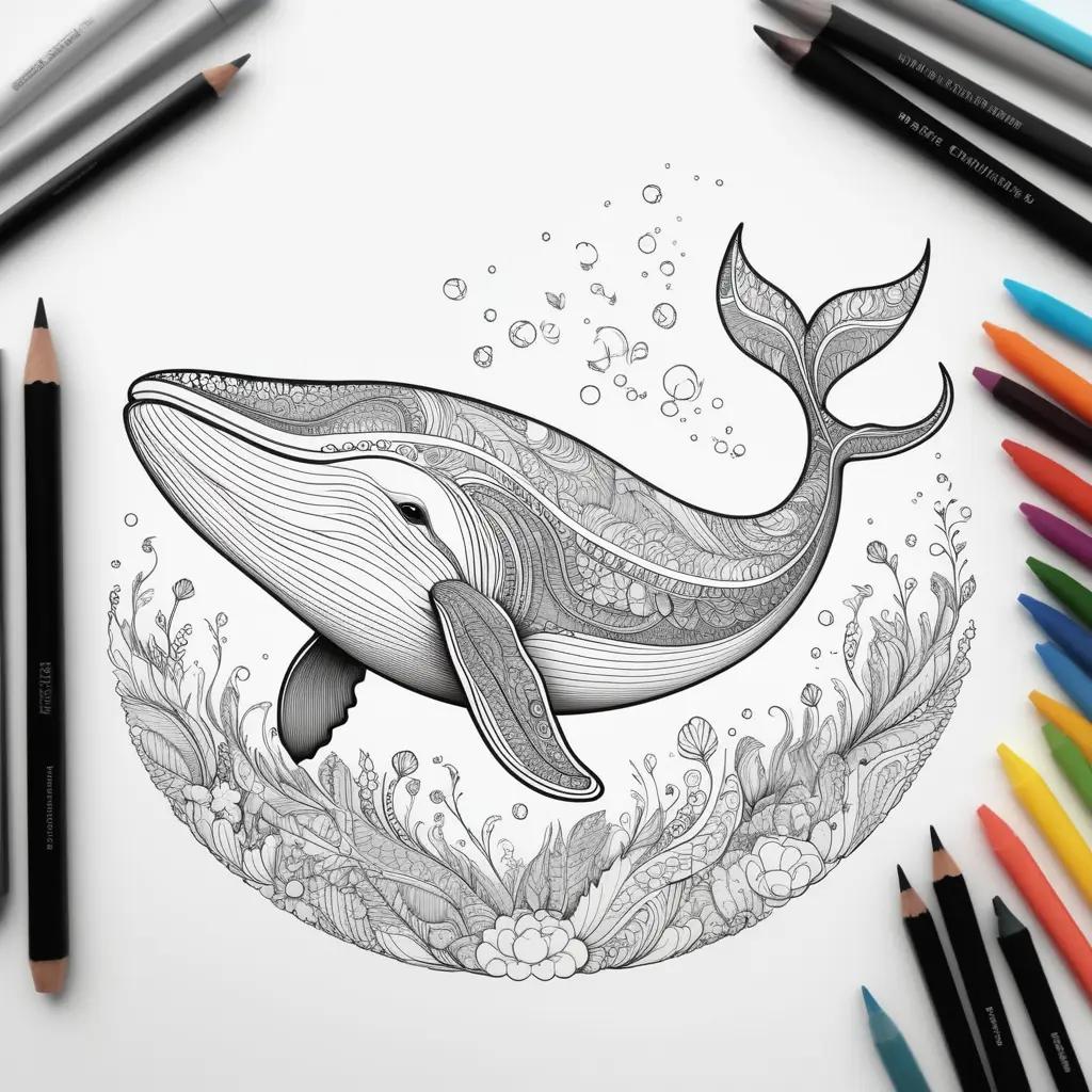 Whale coloring page with a variety of colors