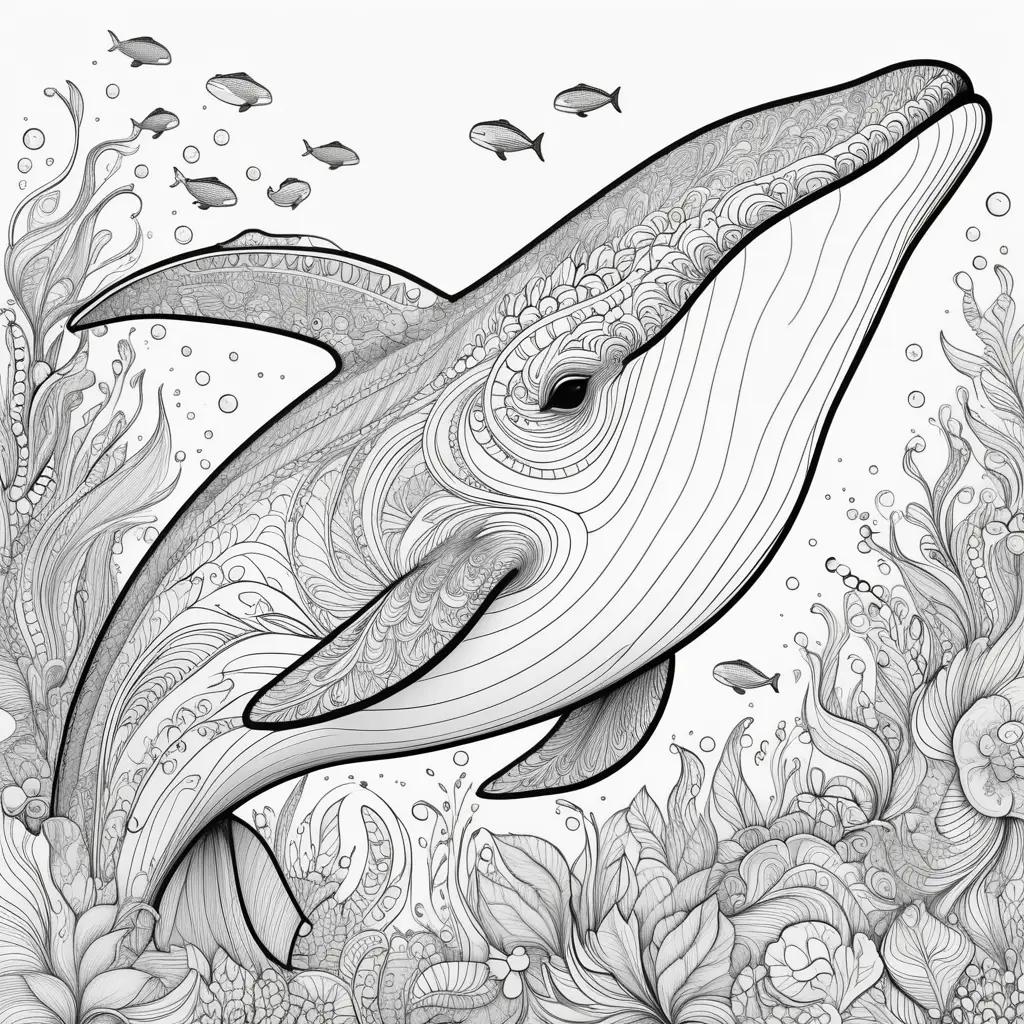 Whale coloring pages with a black and white design