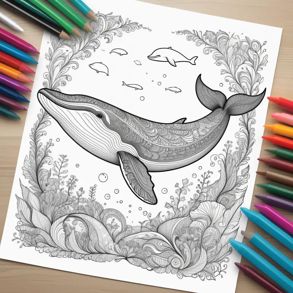 Whale coloring pages with vibrant colors and intricate details