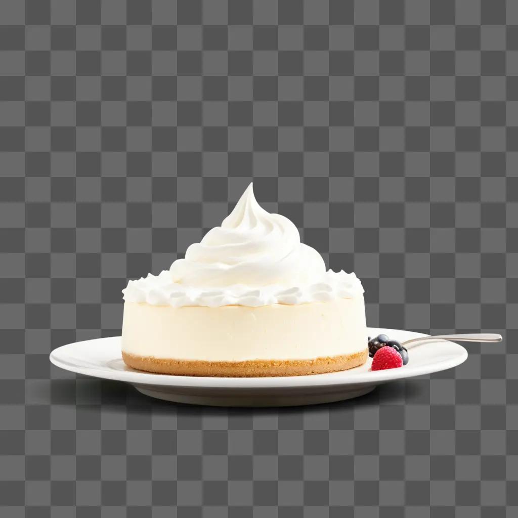 Whipped cream on top of a cake on a plate