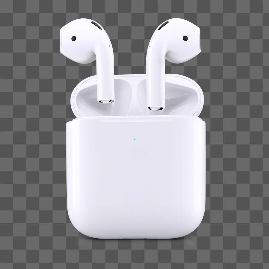 White AirPods sit in a case on a white surface