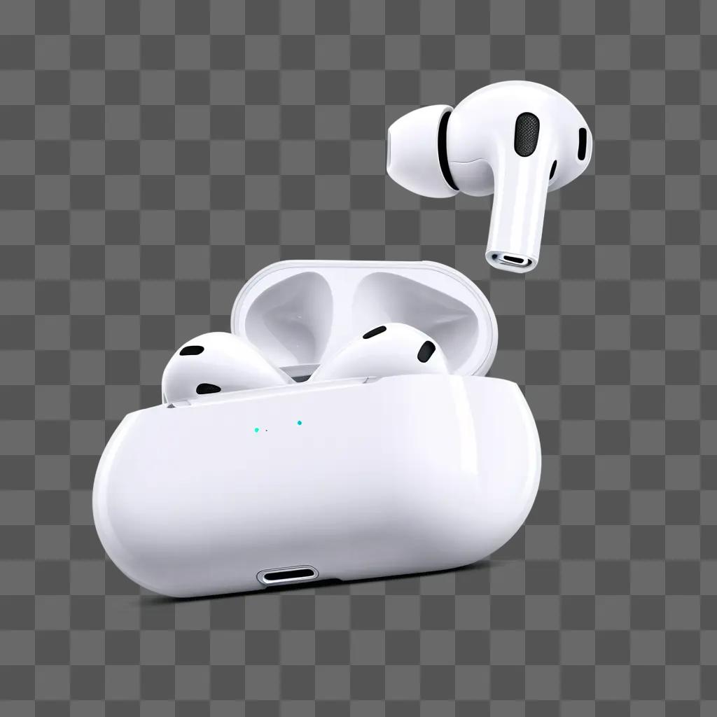 White AirPods sitting on a grey surface