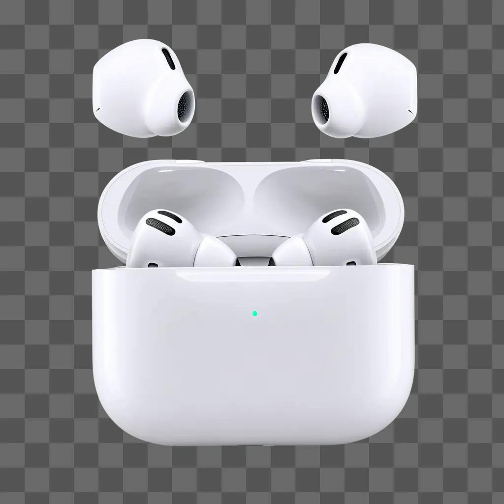 White AirPods with ear tips inside white case