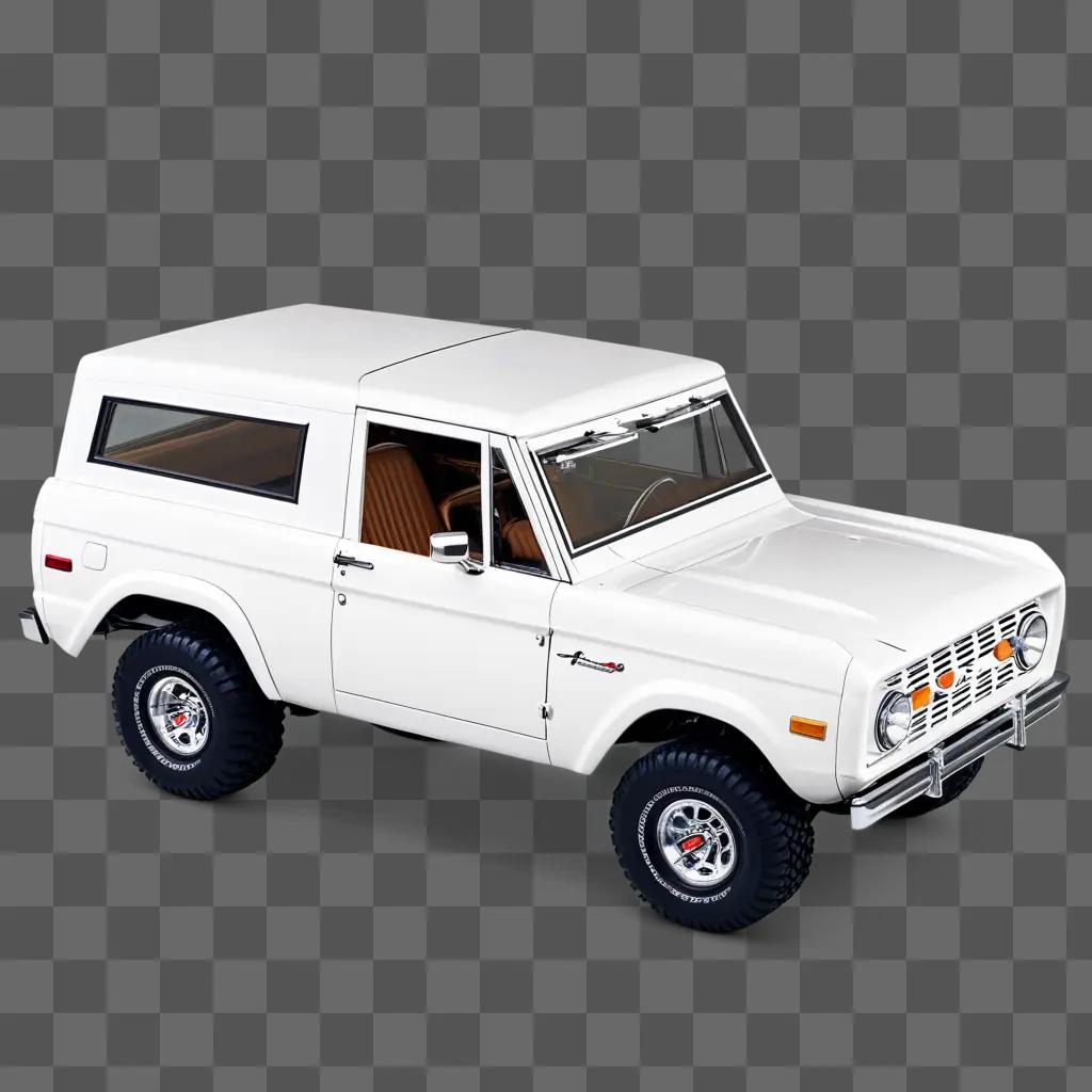 White Ford Bronco with chrome accents and black roof