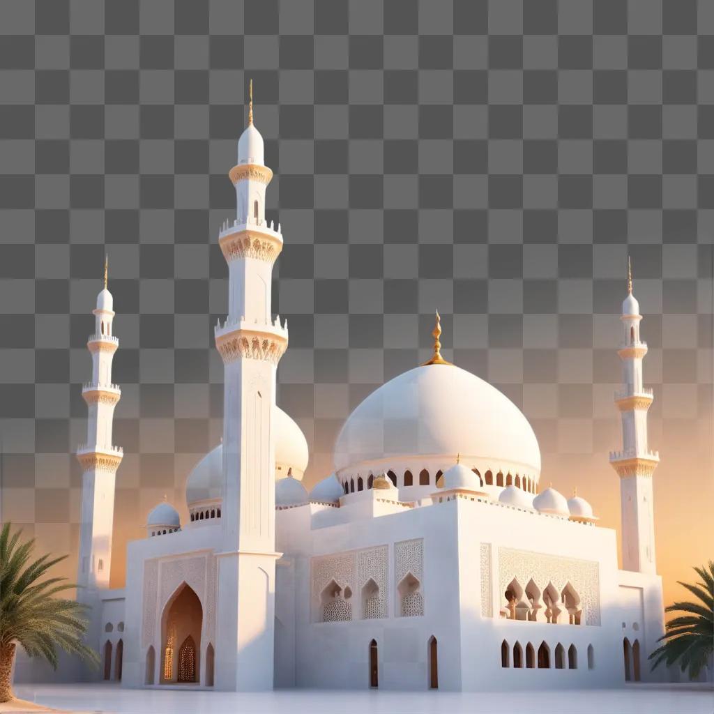 White Islamic building with gold dome and minarets