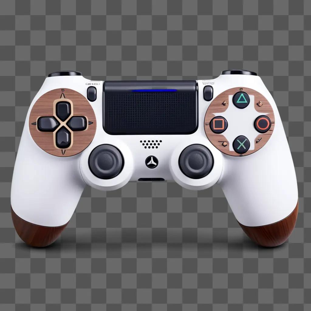 White and black PS4 controller with wooden grips