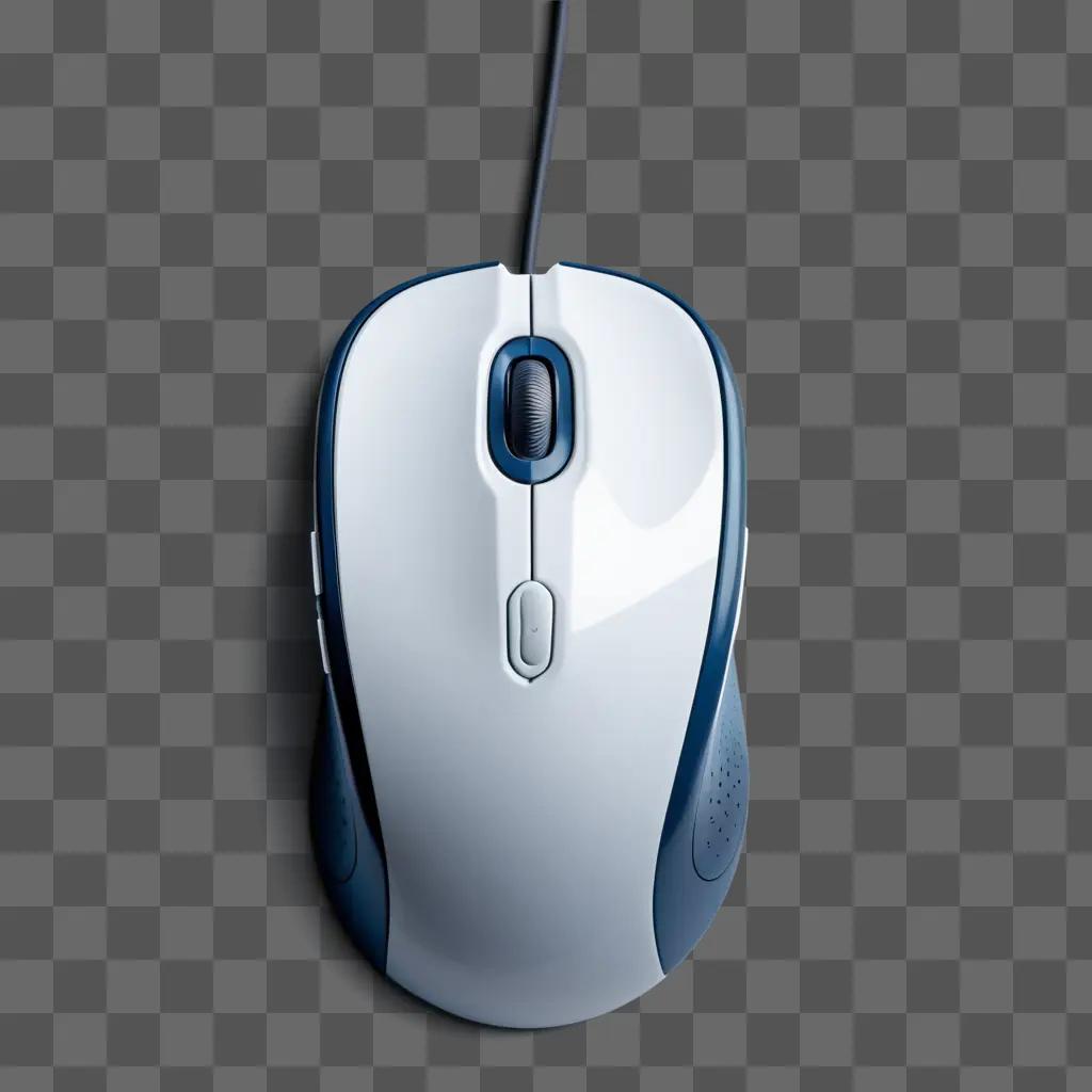 White and blue computer mouse on a gray background