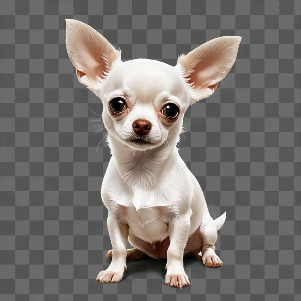 White apple head chihuahua sitting on a gray background