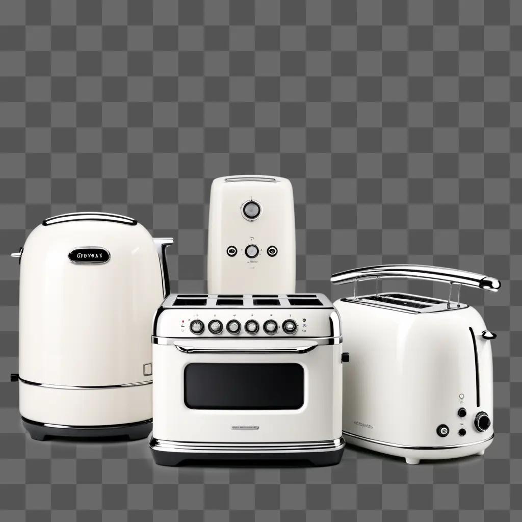 White appliances arranged on a grey background