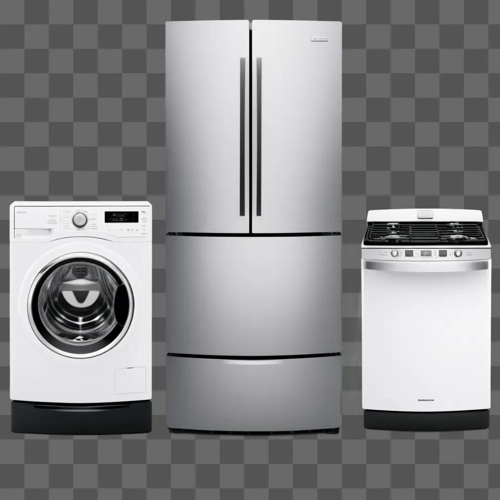 White appliances stand against a grey background