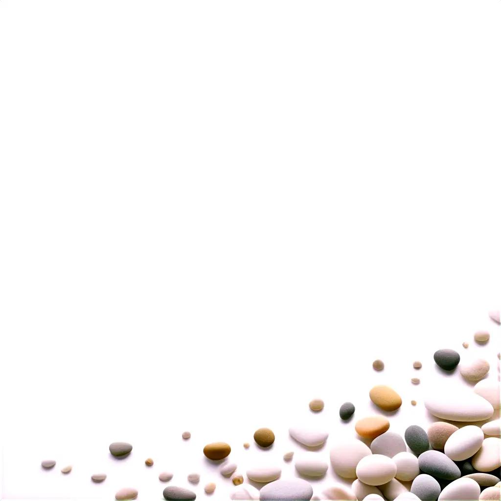 White background with colorful pebbles scattered