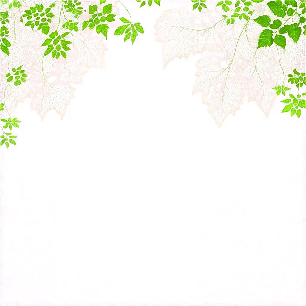 White background with green leaves and lace texture