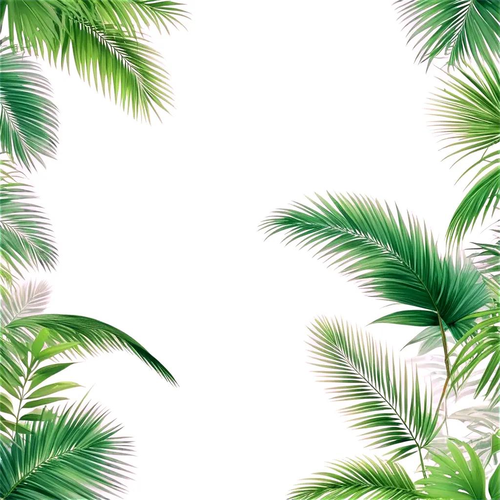 White background with palm leaves